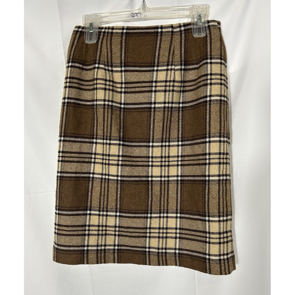 JGH Vintage‎ Womens Wool Twill Brown Plaid Skirt Size M Academia Preppy Heritage